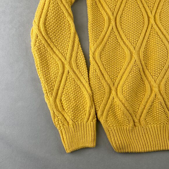 Zara Sweater Mens L Yellow Cable Knit Crewneck Pullover Diamond Cable Chic Prep - Picture 3 of 7
